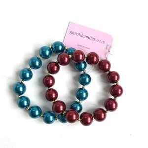 Garold Miller Metallic Blue & Red Beaded Stretch Bracelet NWT Set of 2